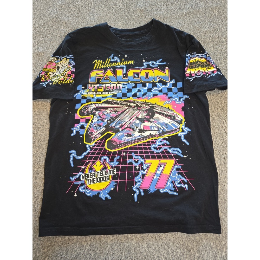 Star Wars Millennium Falcon Youth 14/16 Graphic T-Shirt Black NWOT 80s retro